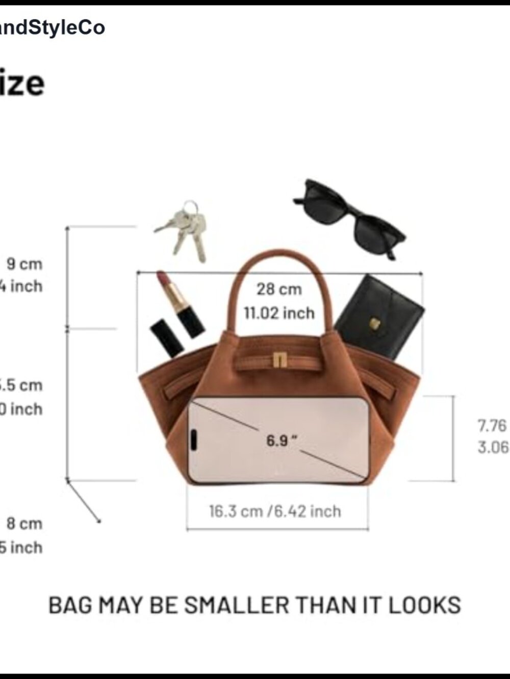 Mini Tote Bag Faux Suede Magnetic Snap Crossbody - Picture 3 of 6